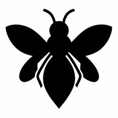 Black bee silhouette isolated on white background