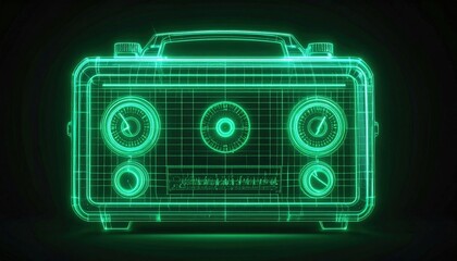 Fototapeta premium Glowing Green Retro Radio Design