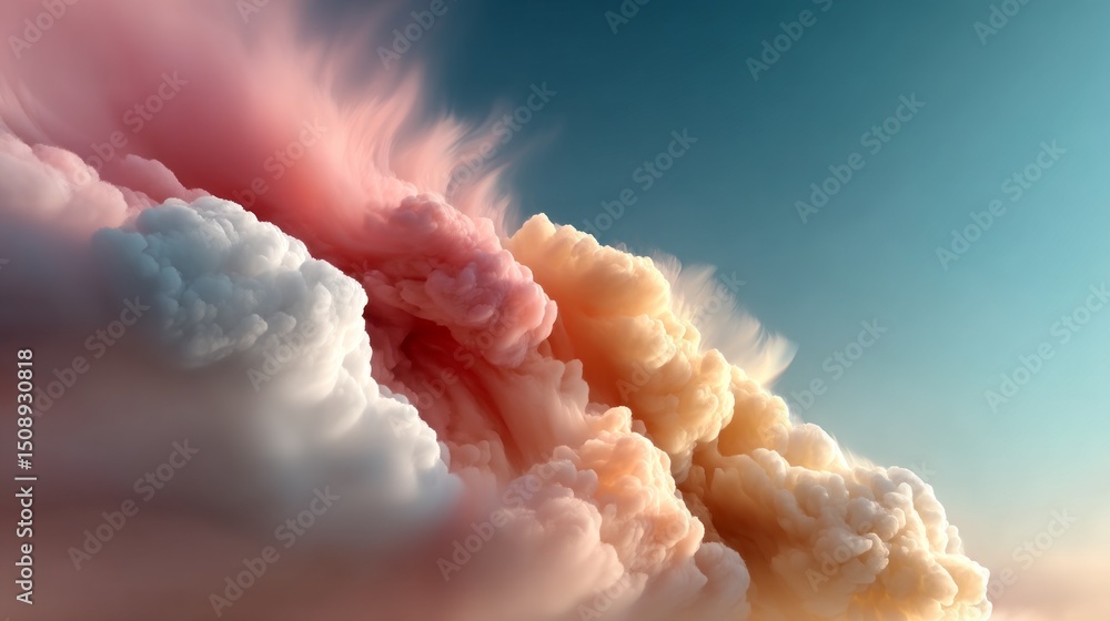 Poster fluffy pastel clouds blend harmoniously against a calming gradient backdrop. the gentle hues transit