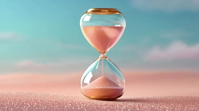 Pink Hourglass on Pink Sand Against a Blue Sky