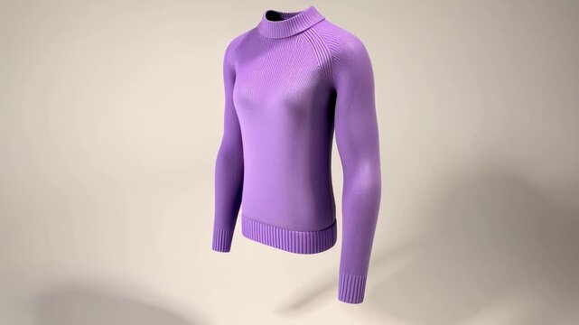 Purple sweater hanging on white wall.
