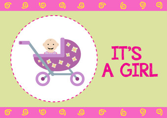 It's a Girl card design announcement. EPS10 Baby Shower Editable Clip Art.