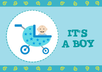 It's a Boy. Baby Boy Template design on Stroller. It's a boy design. EPS10 Editable Clip Art.