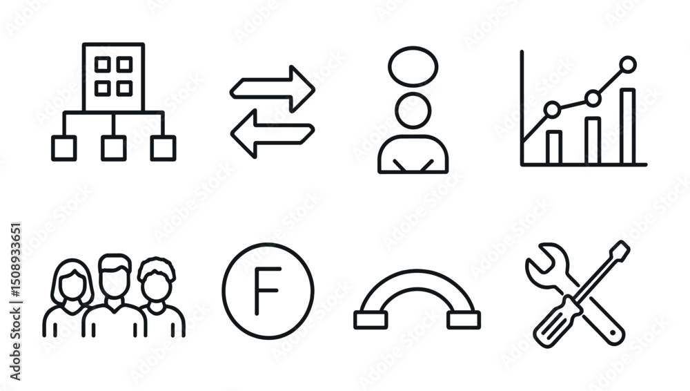 Poster business and collaboration icons for workflow and data analysis design