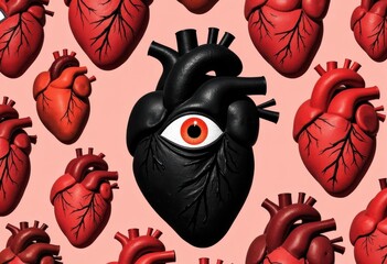 Black Heart with Eye Pop Art, Dark Love and Emotional Depth