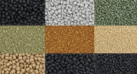 Colorful polymer granules in plastic industry layout