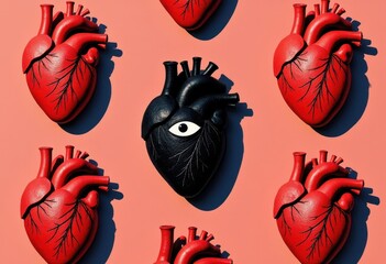 Black Heart with Eye Pop Art, Dark Love and Emotional Depth