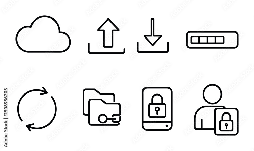 Poster cloud and data security icons for digital interface design projects