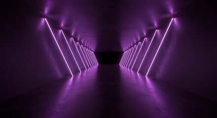 Naklejka premium Futuristic Purple Neon Tunnel with Diagonal Lighting