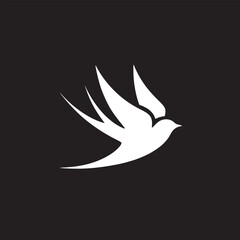 A minimalistic graphic of a white bird in flight against a stark black background creating contrast