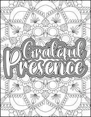 Gratitude Motivational Quote Coloring Page for Adults. 