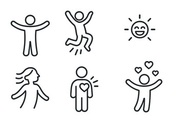 Joyful stick figures and emotions with happy sun icon design