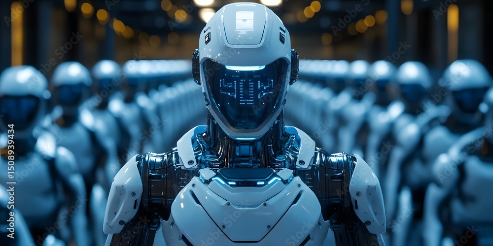 Leinwandbilder futuristic robot army in industrial setting with high-tech design