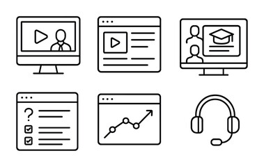 Online learning and webinar icons for digital education design