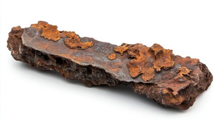Close-up of a heavily rusted iron sheet showing flakes and corrosion patterns