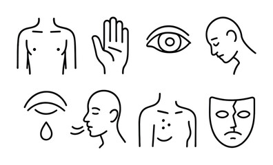 Minimalist line art illustrating human emotions and body parts