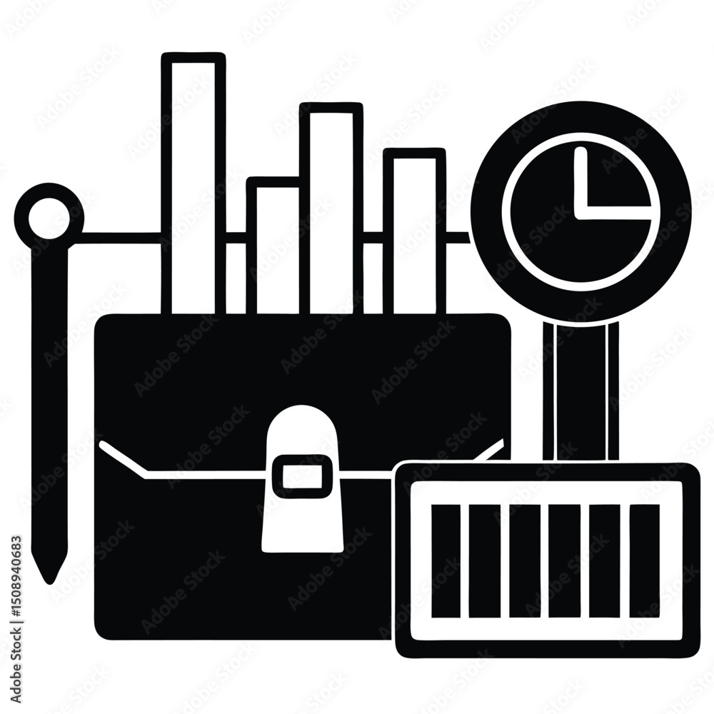 Poster data analyst element isolated business intelligence tools on white background