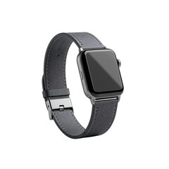 Modern Smartwatch with Grey Leather Strap on White Background, Minimalist and Elegant