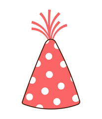 Party hat with polka dots pattern hand drawn illustration, isolated vector on transparent. Line drawing design. Birthday celebration, festival, carnival, party, anniversary clip art, element