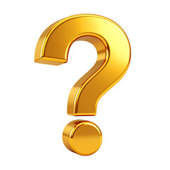 A shiny golden question mark symbol, representing inquiry or curiosity, with a three-dimensional design