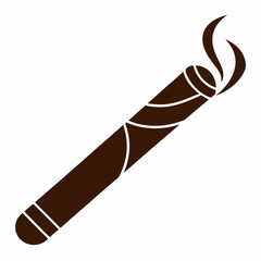 A stylized brown cigar emits smoke, angled upward with two icons (thumbs-up, people) and a red dot.