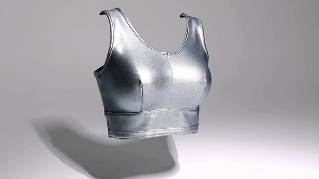 Silver zipper-back bra top, featuring a v-neck and scooped back design.