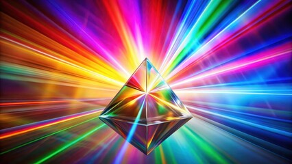 Vibrant prism effects on a colored background with rays of light dancing around it , colorful prismatic background, colorful optics