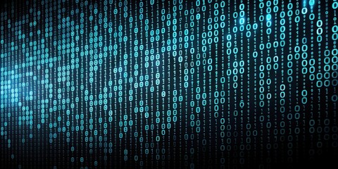 Low-poly binary code structure on dark black background, computer architecture, computer electronics