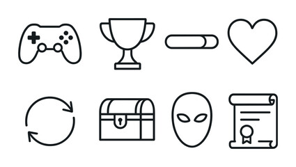 Gaming and achievement icons set - trophy, controller, heart, and more