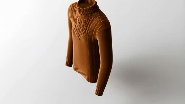 Brown sweater hanging on white wall.