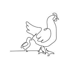 chicken line art logo one line, Hen in continuous line art drawing style. Chicken minimalist black linear sketch isolated on white background. Vector illustration,