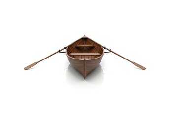 Wooden rowboat, front view, isolated on white