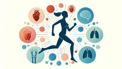 Illustration of a running woman with internal organs, promoting well being