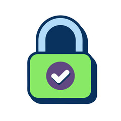 A glossy 3D vector illustration of a security padlock symbol on a blue web button