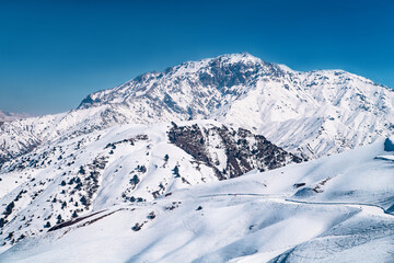 Amirsoy, Amirsay snowy rocks, mountains in Uzbekistan. Chatkal Range. Western Tien Shan mountains