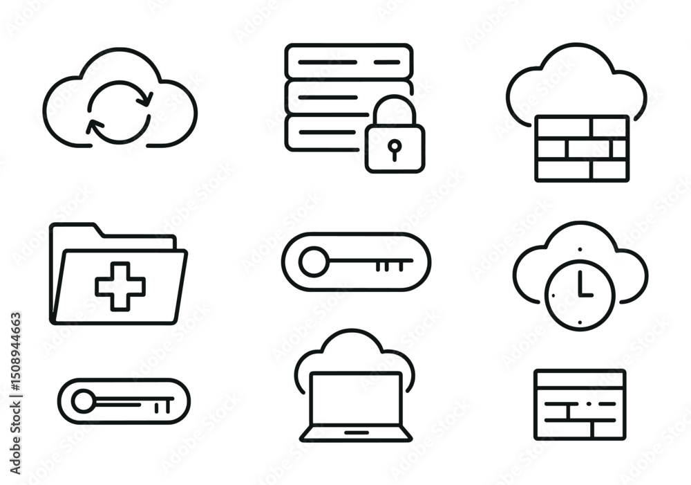 Poster cloud computing security icons for digital and data management solutions