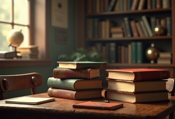 vintage textbooks stacked rustic school desk education antique literature study environment, wooden, database, table, learning, knowledge, paper, cover