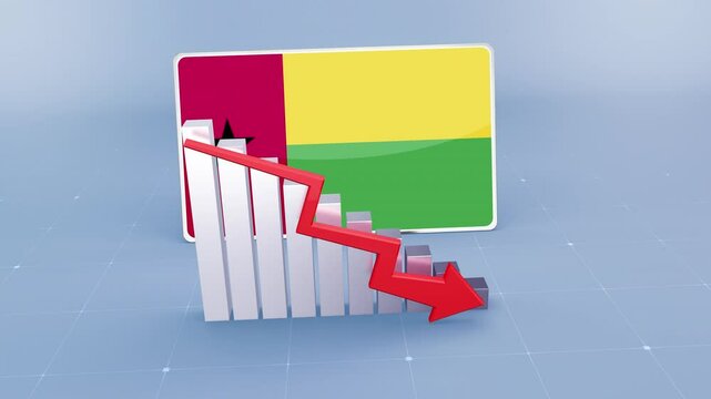 Guinea-Bissau Country Flag and Bar Chart Graph Showing Decreasing Values a Red Arrow Economic Crisis Concept