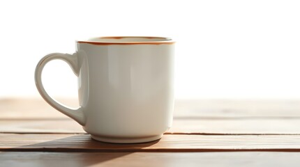 Warm Morning Coffee in a Simple White Mug on Wooden Table
