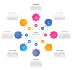 Modern Infographic design elements for your business data with 8 options, parts, steps, timelines or processes, Circle round concept. Vector Illustration.	