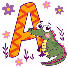 A is for Alligator — Cute Alphabet Animal Vector