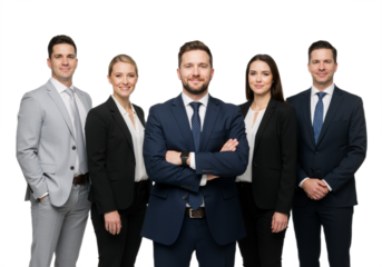 Confident Business Team of Five people Isolated on a Transparent Background, PNG format