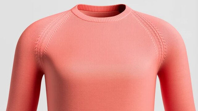 A pink sweater with a long sleeve and round neck.
