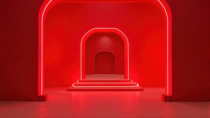 Red Neon Archway in Futuristic Corridor