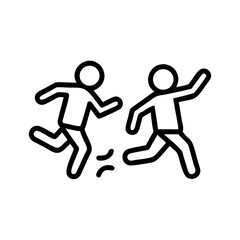 Two stick figures running energetically, symbolizing movement and activity