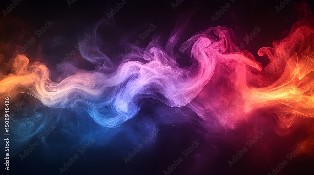 Poster abstract background with swirling, ethereal smoke-like formations in vibrant hues of blue, purple, r