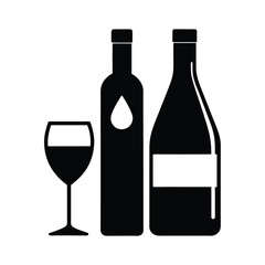 Wine Bottles and Glass Black Silhouette Icon