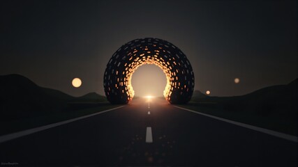 Futuristic Tunnel Gateway at Night