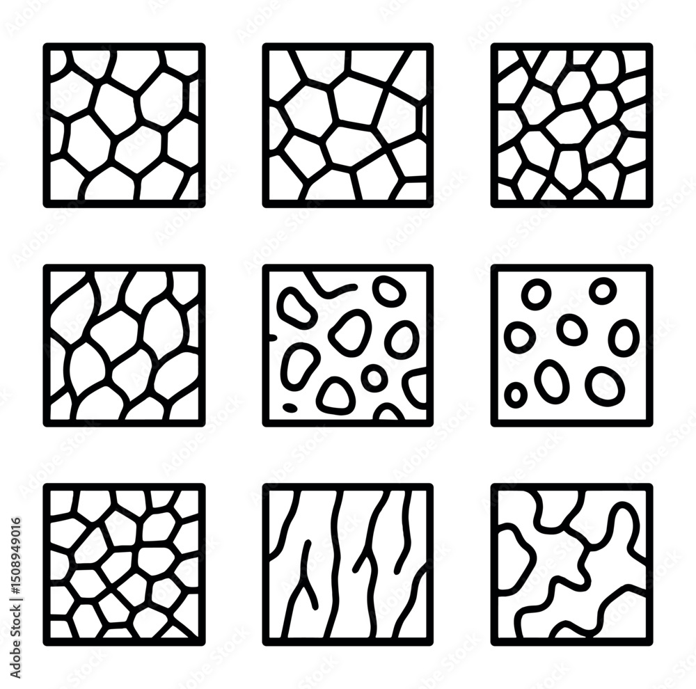 Poster giraffe pattern variations. outline icon set of giraffe pattern variations: classic spots, reticulat