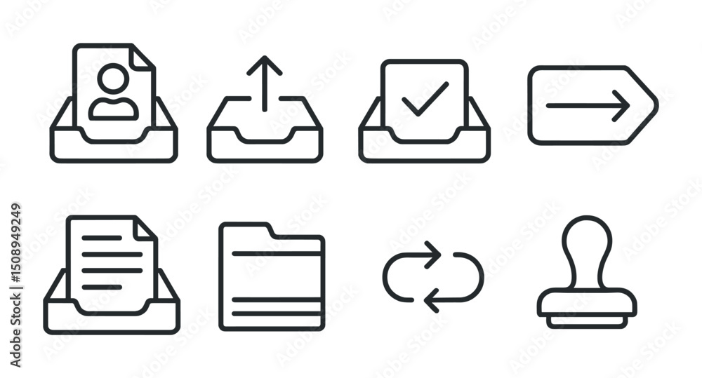 Poster minimalistic icons set for office workflow and document management